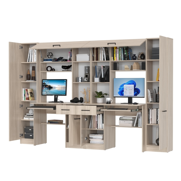 Два стола рабочих 6-0603ТМяс.св Альфа, цвет ясень шимо светлый, ШхГхВ 274х61х181 см., универсальная сборка