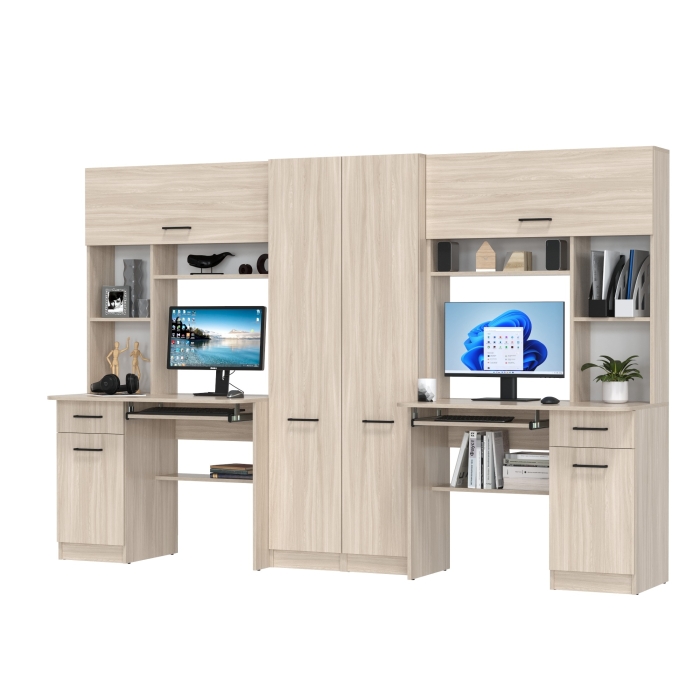 Два стола рабочих 6-0603ТМяс.св Альфа, цвет ясень шимо светлый, ШхГхВ 274х61х181 см., универсальная сборка