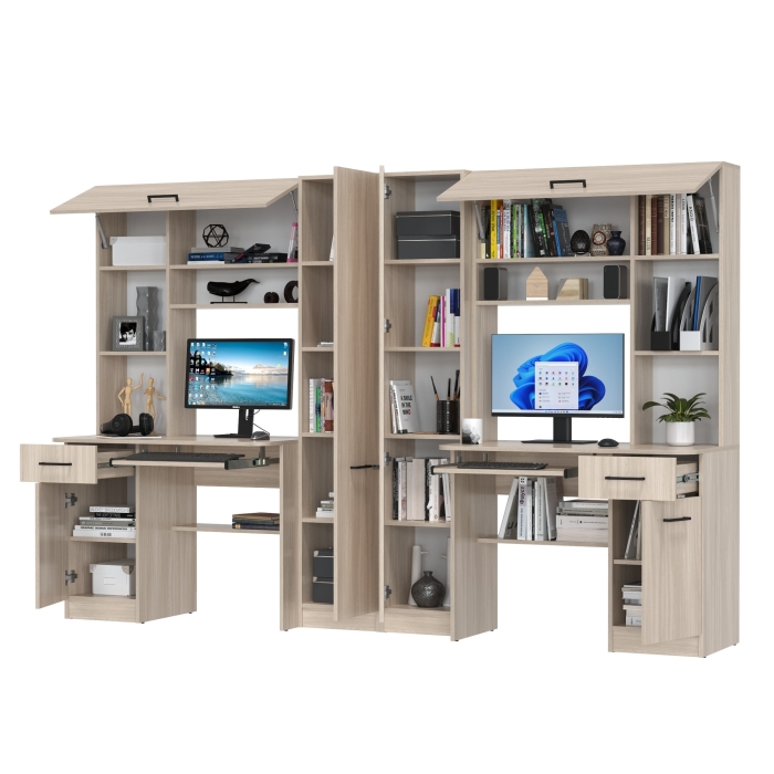 Два стола рабочих 6-0603ТМяс.св Альфа, цвет ясень шимо светлый, ШхГхВ 274х61х181 см., универсальная сборка