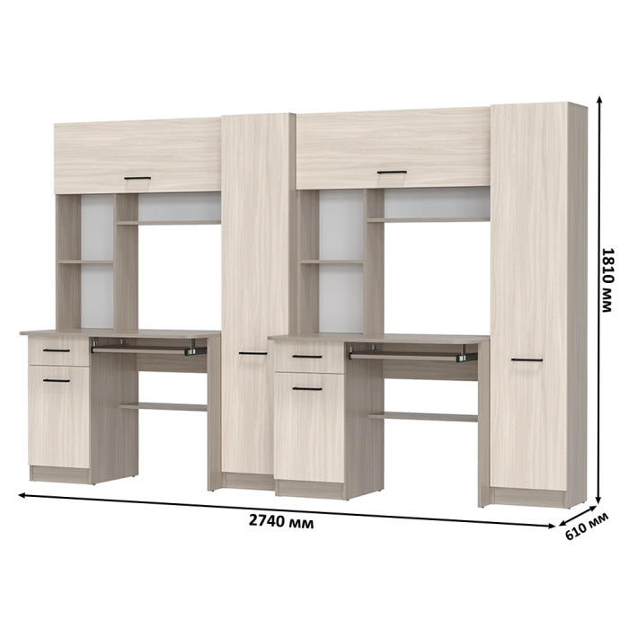 Два стола рабочих 6-0603ТМяс.св Альфа, цвет ясень шимо светлый, ШхГхВ 274х61х181 см., универсальная сборка