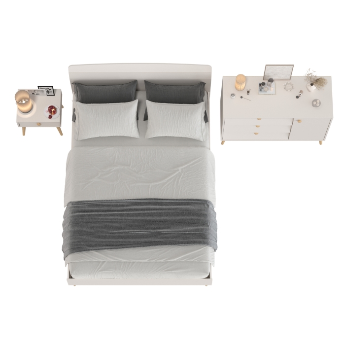 Афина Спальня Кровать 1400 + Комод + Тумба, цвет кашемир серый, ШхГхВ 144,6х210,2х95,7 + 110х45,3х83 + 45х37х45 см., 1400х2000 мм., б/м, осн. есть