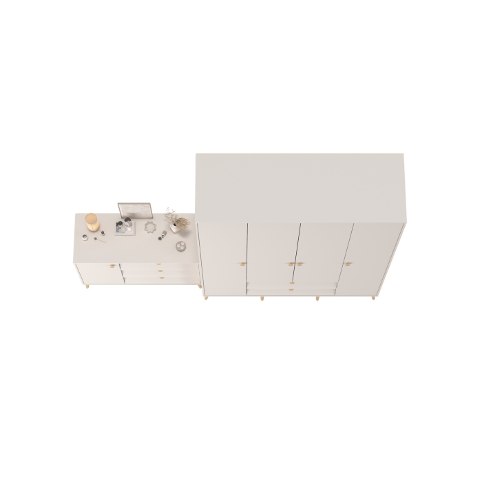 Афина Спальня Шкаф 4-х дверный + Комод с дверкой и тремя ящиками, цвет кашемир серый, ШхГхВ 160х56,3х220 + 110х45,3х83 см., универсальная сборка