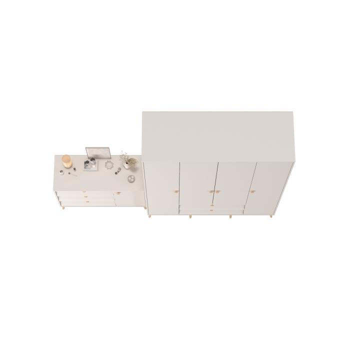 Афина Спальня Шкаф 4-х дверный + Комод с дверкой и тремя ящиками, цвет кашемир серый, ШхГхВ 160х56,3х220 + 110х45,3х83 см., универсальная сборка