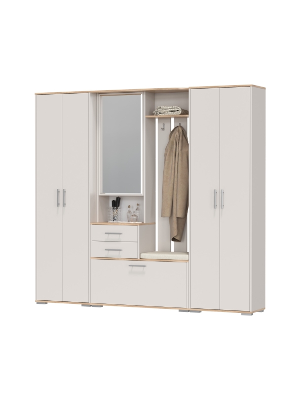 Прихожая Домино 4, цвет дуб крафт золотой/кашемир серый, ШхГхВ 220х36х202 см., универсальная сборка