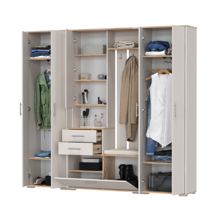 Прихожая Домино 4, цвет дуб крафт золотой/кашемир серый, ШхГхВ 220х36х202 см., универсальная сборка