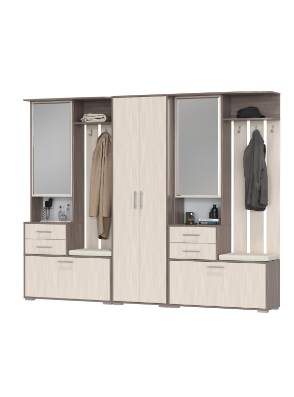 Прихожая Домино 3, цвет бодега тёмный/бодега светлый, ШхГхВ 260х36х202 см., универсальная сборка