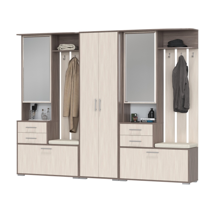 Прихожая Домино 3, цвет бодега тёмный/бодега светлый, ШхГхВ 260х36х202 см., универсальная сборка