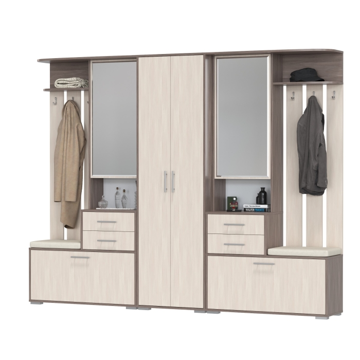 Прихожая Домино 3, цвет бодега тёмный/бодега светлый, ШхГхВ 260х36х202 см., универсальная сборка