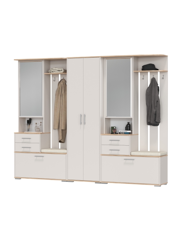 Прихожая Домино 3, цвет дуб крафт золотой/кашемир серый, ШхГхВ 260х36х202 см., универсальная сборка