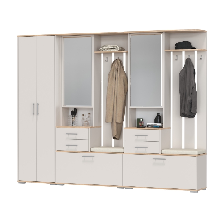 Прихожая Домино 3, цвет дуб крафт золотой/кашемир серый, ШхГхВ 260х36х202 см., универсальная сборка