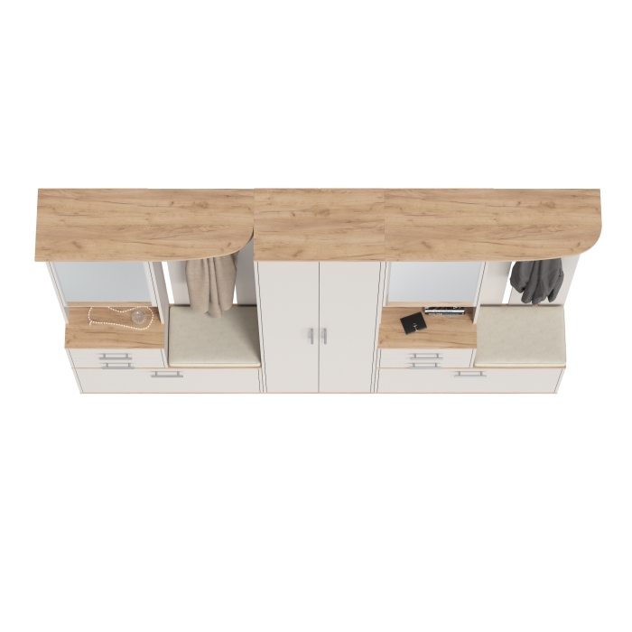 Прихожая Домино 3, цвет дуб крафт золотой/кашемир серый, ШхГхВ 260х36х202 см., универсальная сборка