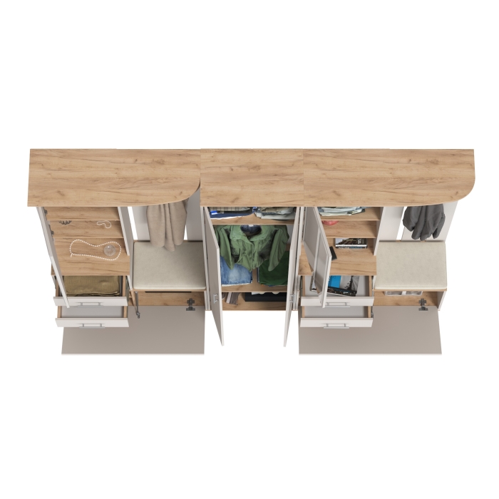 Прихожая Домино 3, цвет дуб крафт золотой/кашемир серый, ШхГхВ 260х36х202 см., универсальная сборка