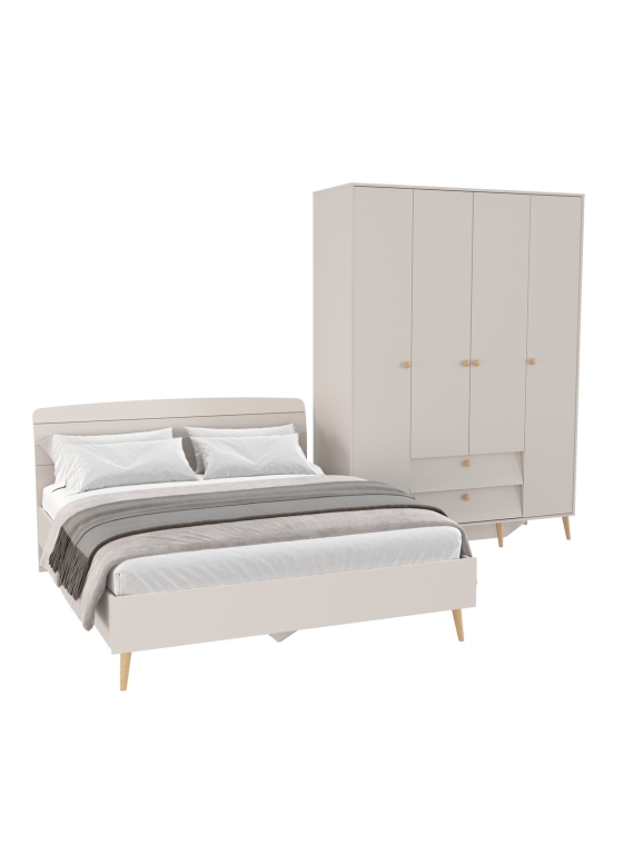 Афина Спальня Кровать 1600 + Шкаф 4-х дверный, цвет кашемир серый, ШхГхВ 164,6х210,2х95,6 + 160х56,3х220 см., сп.м. 1600х2000 мм., б/м, осн. есть