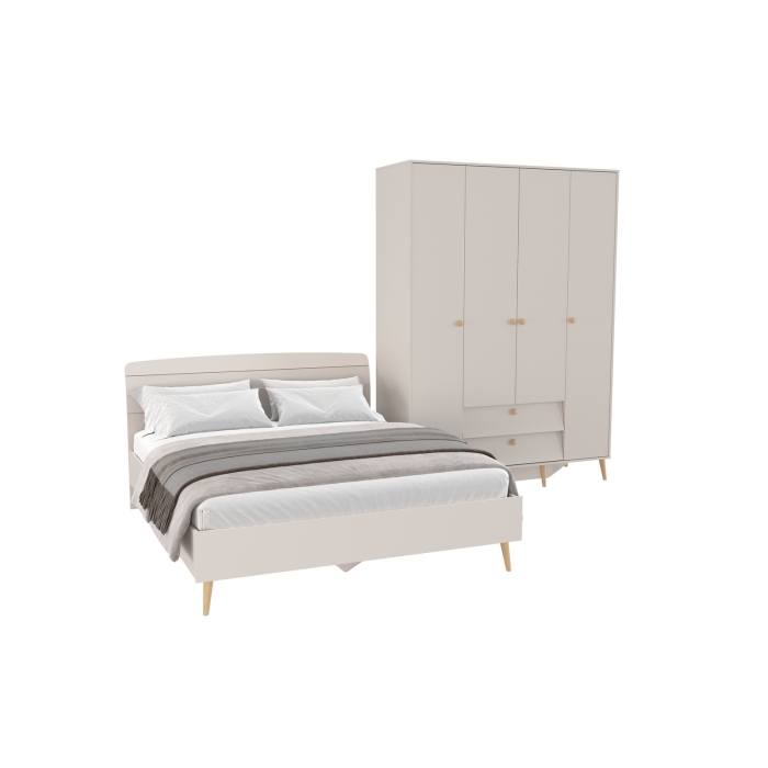 Афина Спальня Кровать 1600 + Шкаф 4-х дверный, цвет кашемир серый, ШхГхВ 164,6х210,2х95,6 + 160х56,3х220 см., сп.м. 1600х2000 мм., б/м, осн. есть