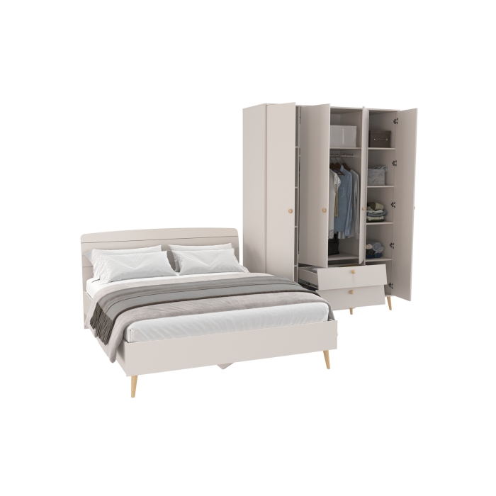 Афина Спальня Кровать 1600 + Шкаф 4-х дверный, цвет кашемир серый, ШхГхВ 164,6х210,2х95,6 + 160х56,3х220 см., сп.м. 1600х2000 мм., б/м, осн. есть