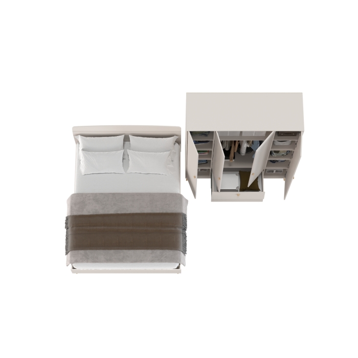 Афина Спальня Кровать 1600 + Шкаф 4-х дверный, цвет кашемир серый, ШхГхВ 164,6х210,2х95,6 + 160х56,3х220 см., сп.м. 1600х2000 мм., б/м, осн. есть