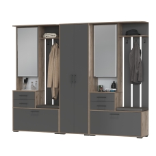 Прихожая Домино 3, цвет дуб крафт табачный/графит, ШхГхВ 260х36х202 см., универсальная сборка