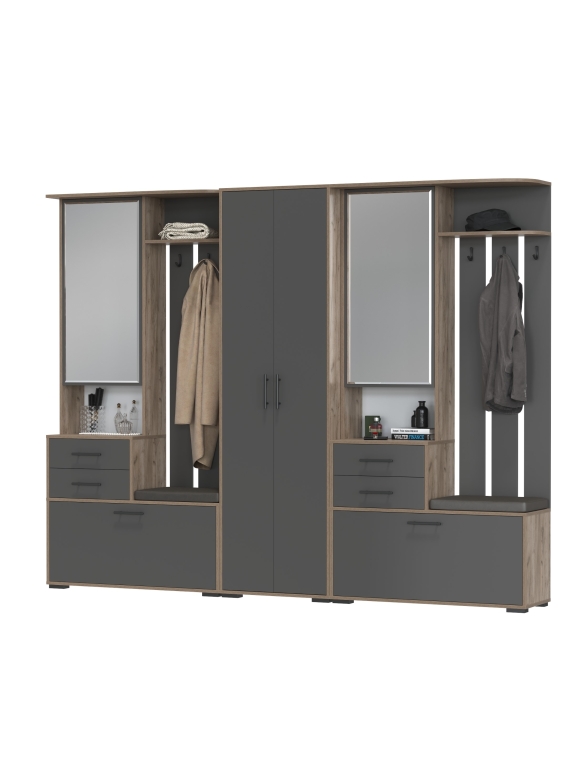 Прихожая Домино 3, цвет дуб крафт табачный/графит, ШхГхВ 260х36х202 см., универсальная сборка