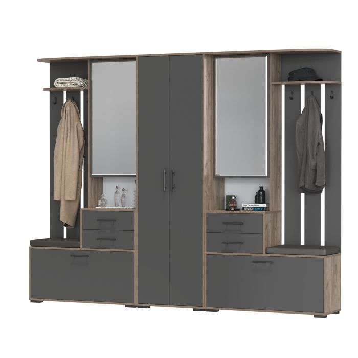 Прихожая Домино 3, цвет дуб крафт табачный/графит, ШхГхВ 260х36х202 см., универсальная сборка