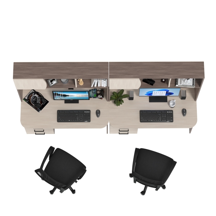 Два стола рабочих 6-0606 Сигма + два кресла 103 чёрных, цвет бодега тёмный/бодега светлый, ШхГхВ 241х60,5х166 см., НЕ универсальная сборка