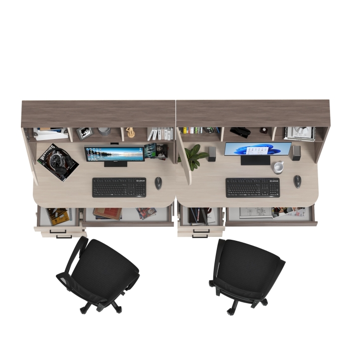 Два стола рабочих 6-0606 Сигма + два кресла 103 чёрных, цвет бодега тёмный/бодега светлый, ШхГхВ 241х60,5х166 см., НЕ универсальная сборка