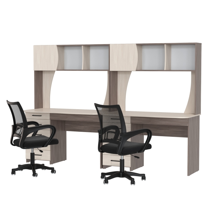 Два стола рабочих 6-0606 Сигма + два кресла 103 чёрных, цвет бодега тёмный/бодега светлый, ШхГхВ 241х60,5х166 см., НЕ универсальная сборка