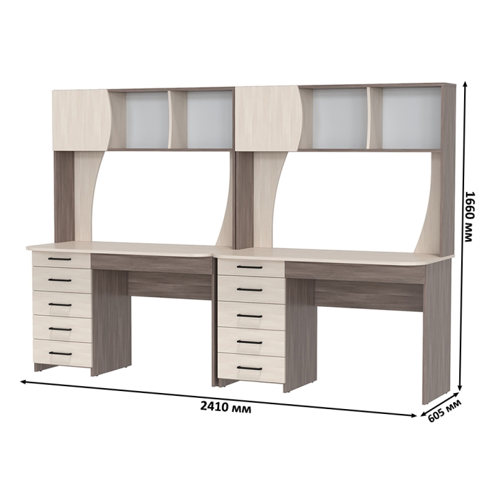 Два стола рабочих 6-0606 Сигма + два кресла 103 чёрных, цвет бодега тёмный/бодега светлый, ШхГхВ 241х60,5х166 см., НЕ универсальная сборка