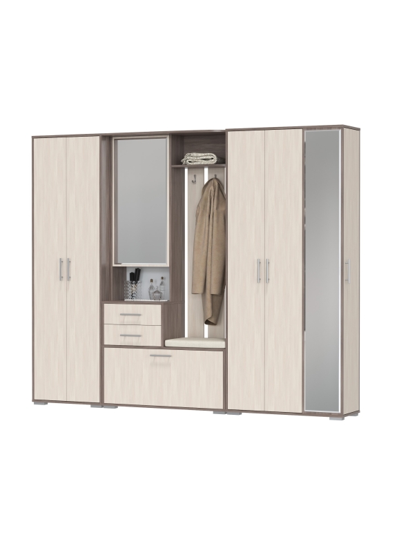 Прихожая Домино 6, цвет бодега тёмный/бодега светлый, ШхГхВ 248х36х202 см., универсальная сборка