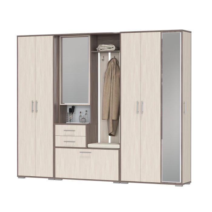 Прихожая Домино 6, цвет бодега тёмный/бодега светлый, ШхГхВ 248х36х202 см., универсальная сборка