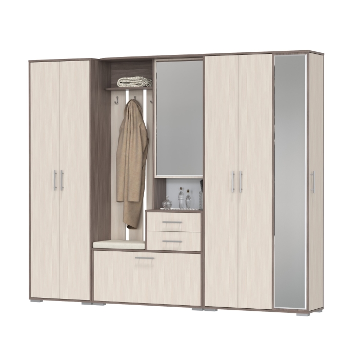 Прихожая Домино 6, цвет бодега тёмный/бодега светлый, ШхГхВ 248х36х202 см., универсальная сборка