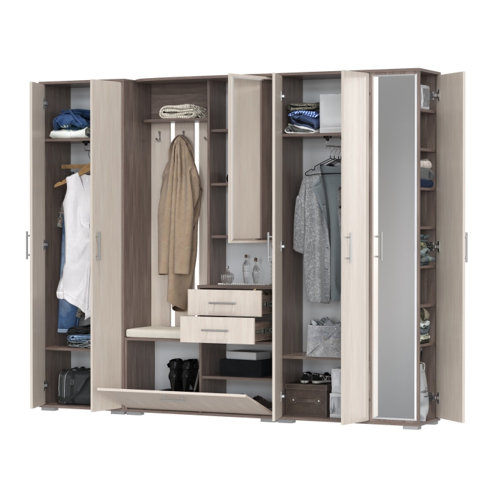 Прихожая Домино 6, цвет бодега тёмный/бодега светлый, ШхГхВ 248х36х202 см., универсальная сборка