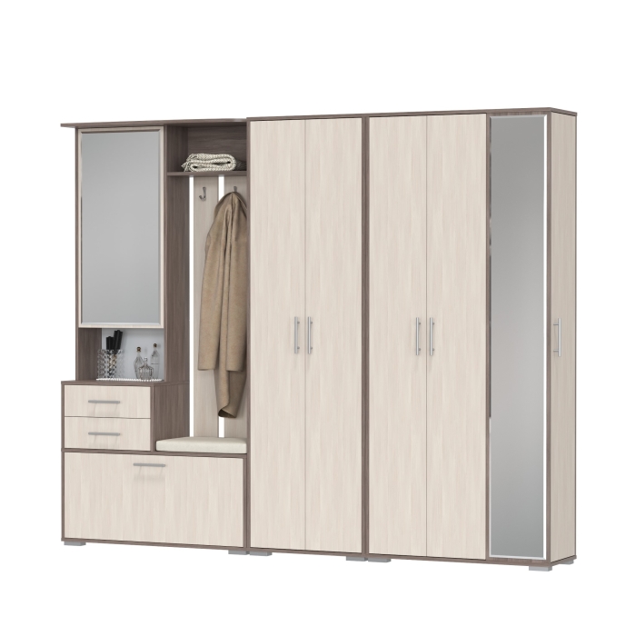 Прихожая Домино 6, цвет бодега тёмный/бодега светлый, ШхГхВ 248х36х202 см., универсальная сборка