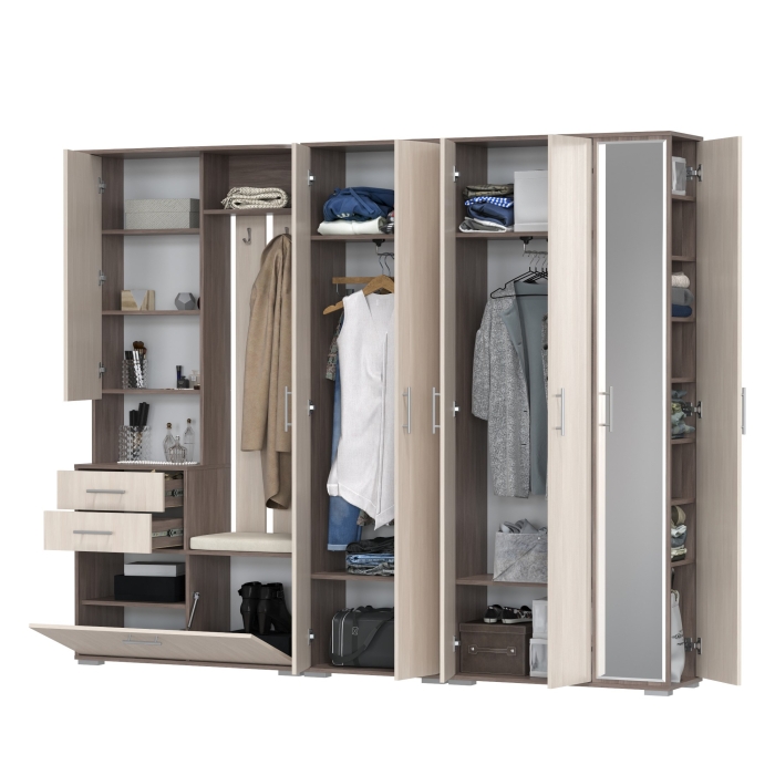 Прихожая Домино 6, цвет бодега тёмный/бодега светлый, ШхГхВ 248х36х202 см., универсальная сборка