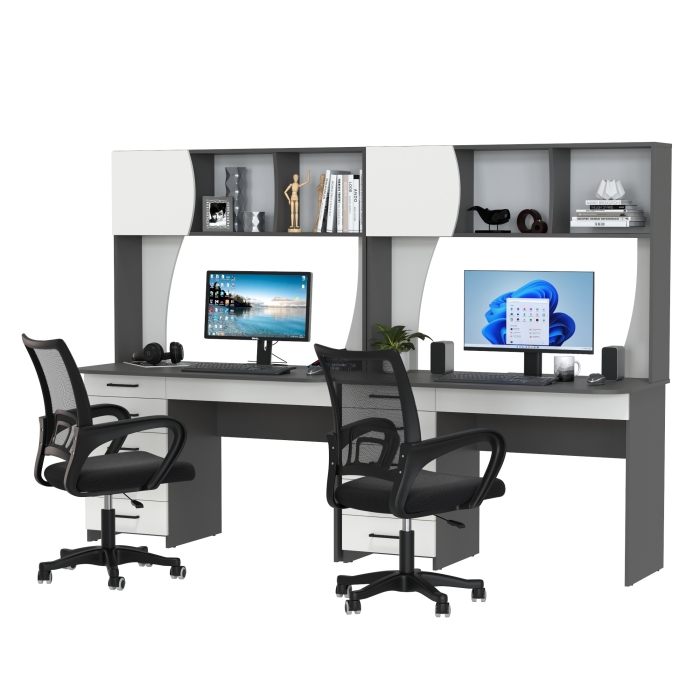 Два стола рабочих 6-0606 Сигма + два кресла 103 чёрных, цвет графит/белый, ШхГхВ 241х60,5х166 см., НЕ универсальная сборка