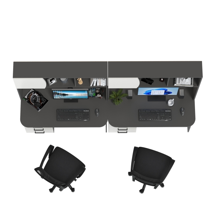 Два стола рабочих 6-0606 Сигма + два кресла 103 чёрных, цвет графит/белый, ШхГхВ 241х60,5х166 см., НЕ универсальная сборка