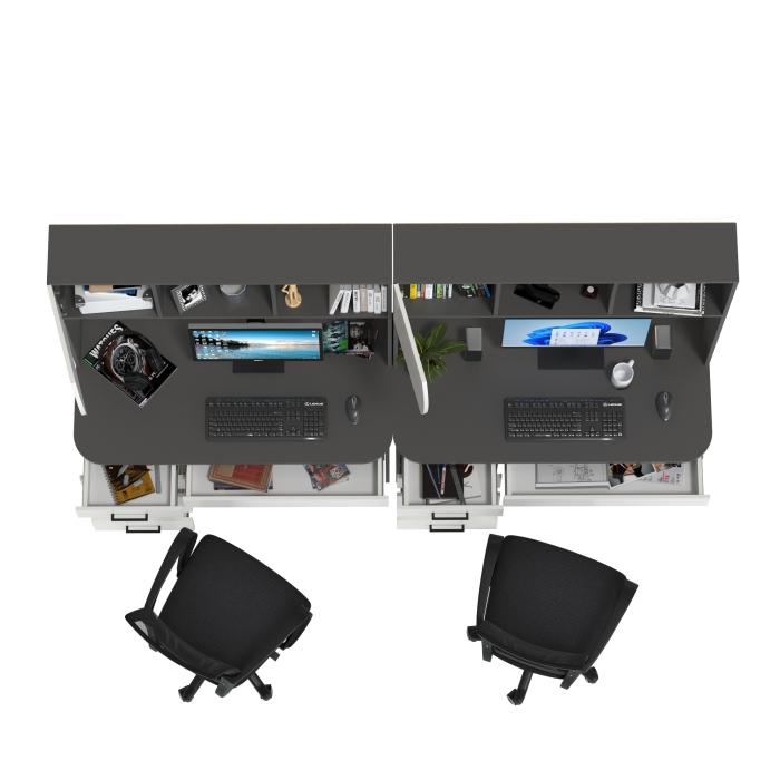 Два стола рабочих 6-0606 Сигма + два кресла 103 чёрных, цвет графит/белый, ШхГхВ 241х60,5х166 см., НЕ универсальная сборка