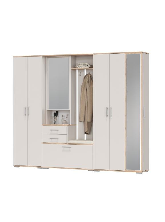 Прихожая Домино 6, цвет дуб крафт золотой/кашемир серый, ШхГхВ 248х36х202 см., универсальная сборка