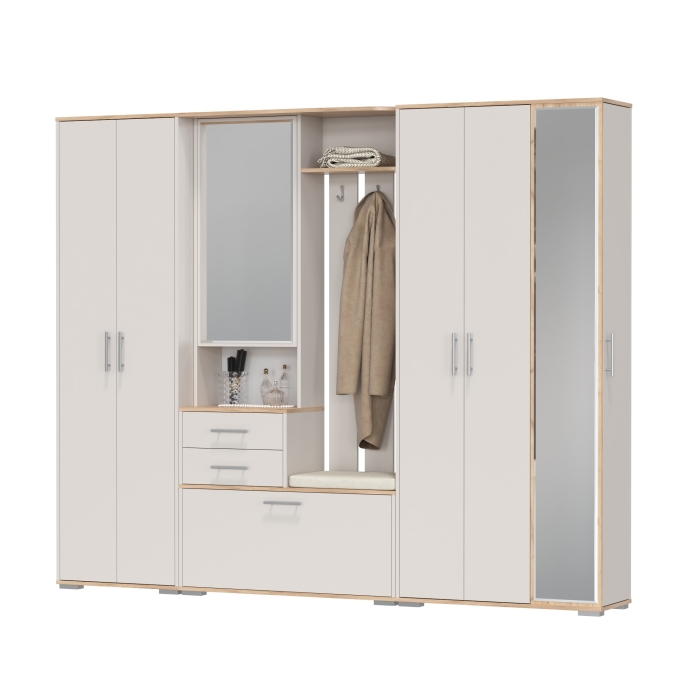 Прихожая Домино 6, цвет дуб крафт золотой/кашемир серый, ШхГхВ 248х36х202 см., универсальная сборка