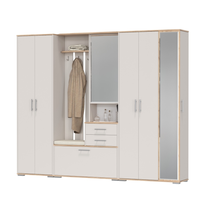 Прихожая Домино 6, цвет дуб крафт золотой/кашемир серый, ШхГхВ 248х36х202 см., универсальная сборка