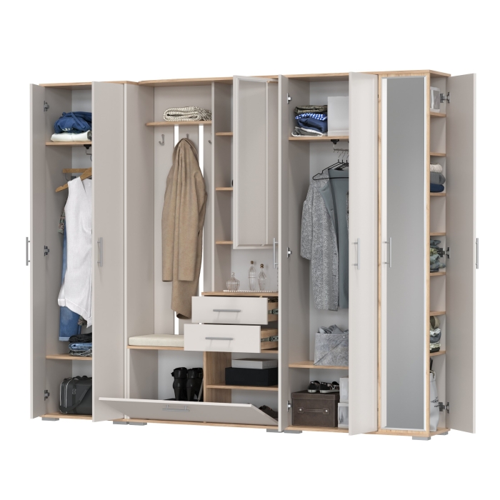 Прихожая Домино 6, цвет дуб крафт золотой/кашемир серый, ШхГхВ 248х36х202 см., универсальная сборка