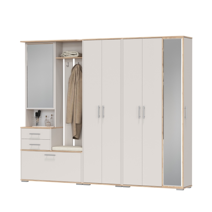 Прихожая Домино 6, цвет дуб крафт золотой/кашемир серый, ШхГхВ 248х36х202 см., универсальная сборка