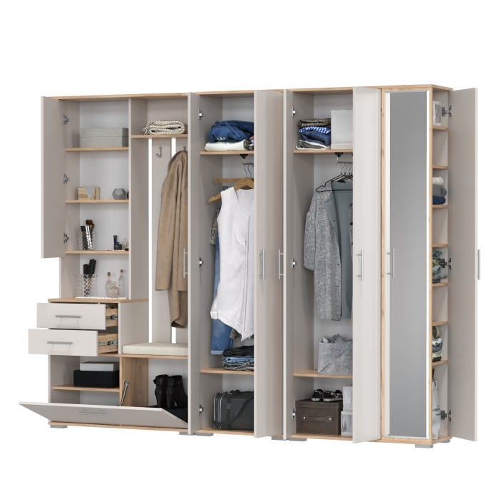 Прихожая Домино 6, цвет дуб крафт золотой/кашемир серый, ШхГхВ 248х36х202 см., универсальная сборка