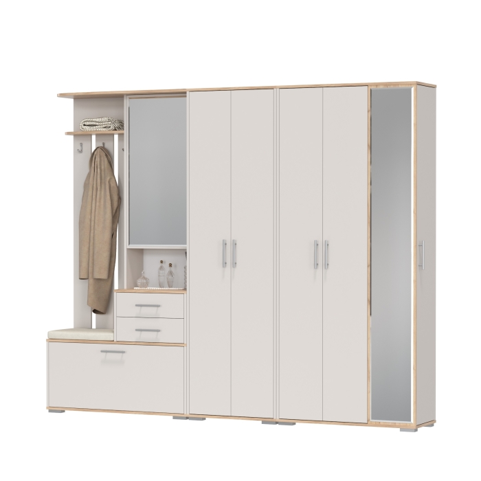 Прихожая Домино 6, цвет дуб крафт золотой/кашемир серый, ШхГхВ 248х36х202 см., универсальная сборка