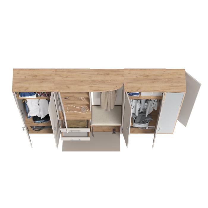 Прихожая Домино 6, цвет дуб крафт золотой/кашемир серый, ШхГхВ 248х36х202 см., универсальная сборка