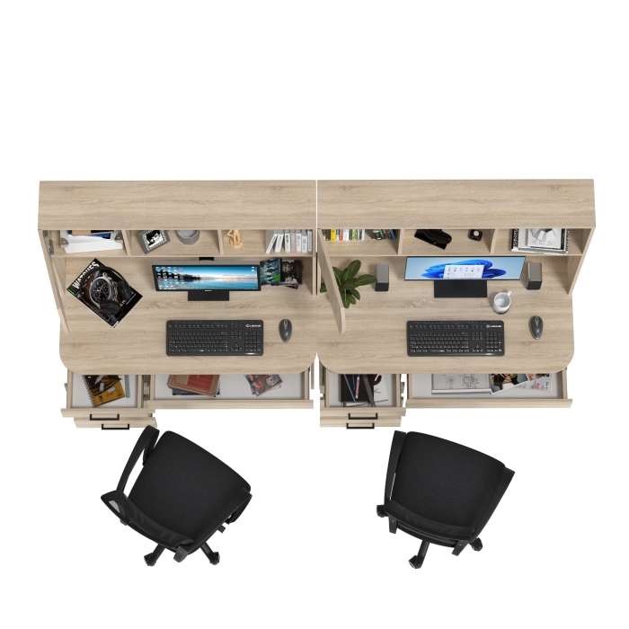 Два стола рабочих 6-0606 Сигма + два кресла 103 чёрных, цвет дуб сонома, ШхГхВ 241х60,5х166 см., НЕ универсальная сборка