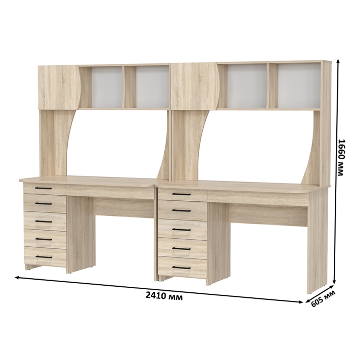 Два стола рабочих 6-0606 Сигма + два кресла 103 чёрных, цвет дуб сонома, ШхГхВ 241х60,5х166 см., НЕ универсальная сборка