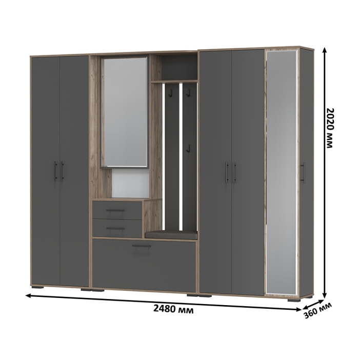 Прихожая Domino 6, цвет дуб крафт табачный/графит