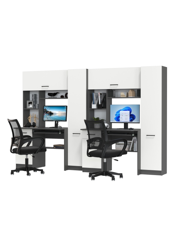 Два стола рабочих 6-0603 Альфа + два кресла 103 чёрных, цвет графит/белый, ШхГхВ 274х61х181 см., универсальная сборка