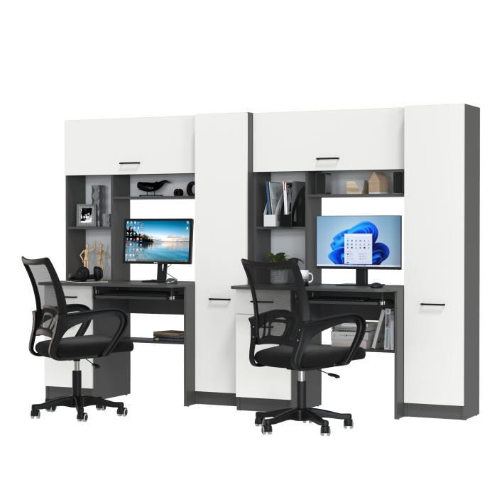 Два стола рабочих 6-0603 Альфа + два кресла 103 чёрных, цвет графит/белый, ШхГхВ 274х61х181 см., универсальная сборка