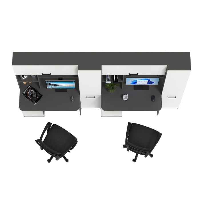 Два стола рабочих 6-0603 Альфа + два кресла 103 чёрных, цвет графит/белый, ШхГхВ 274х61х181 см., универсальная сборка